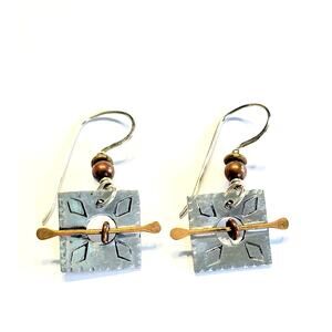 O. Miller Navajo Tribal Artisan Earrings Mixed Metal Sterling Native American
